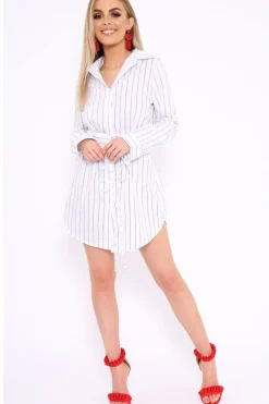 Rebellious Fashion White Black Stripe Corset Shirt Dress - Korrin