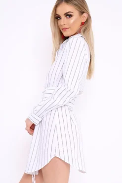 Rebellious Fashion White Black Stripe Corset Shirt Dress - Korrin