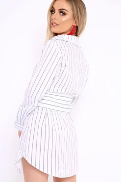 Rebellious Fashion White Black Stripe Corset Shirt Dress - Korrin