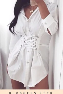 Rebellious Fashion White Corset Front Shirt Dress - Malika