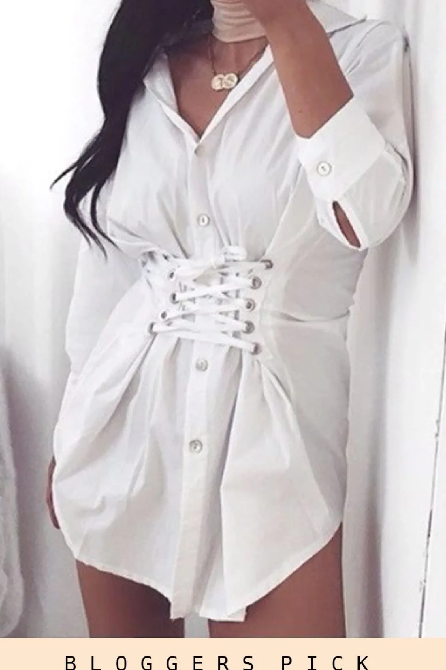 Rebellious Fashion White Corset Front Shirt Dress - Malika