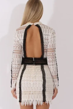 Rebellious Fashion White Crochet Open Back Bodycon Dress - Murni