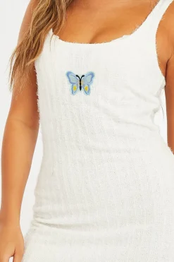 Rebellious Fashion White Fluffy Yarn Butterfly Motif Mini Dress - Jamie