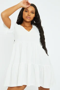 Rebellious Fashion White Frill Smock Dress - Ruth