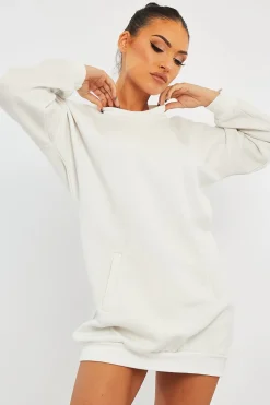 Rebellious Fashion White Front Pocket Sweatshirt Mini Dress - Niamh