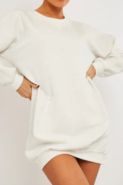 Rebellious Fashion White Front Pocket Sweatshirt Mini Dress - Niamh