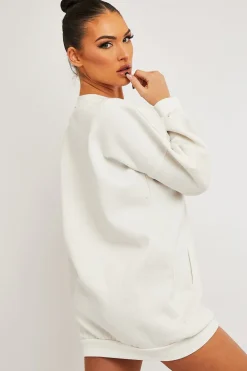 Rebellious Fashion White Front Pocket Sweatshirt Mini Dress - Niamh