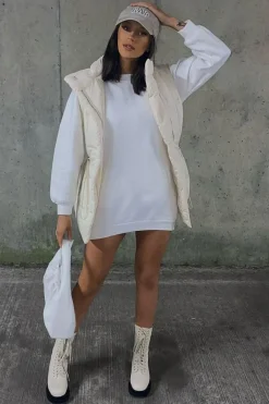 Rebellious Fashion White Front Pocket Sweatshirt Mini Dress - Niamh