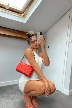 Rebellious Fashion White One Shoulder Contrast Stitch Bodycon Dress - Ellie