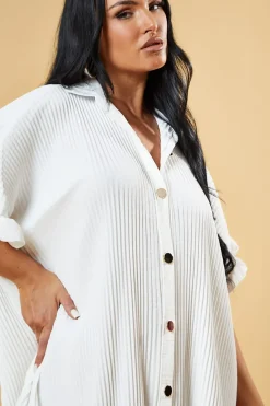 Rebellious Fashion White Pleat Detail Frill Sleeve Oversized Dress - Sana