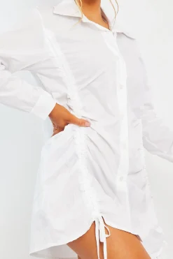Rebellious Fashion White Ruched Centre Shirt Mini Dress - Khylie