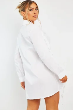 Rebellious Fashion White Ruched Centre Shirt Mini Dress - Khylie