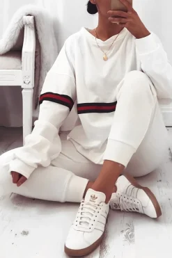 Rebellious Fashion White Stripe Jumper Dress - Finley