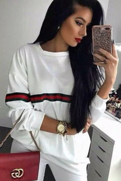 Rebellious Fashion White Stripe Jumper Dress - Finley