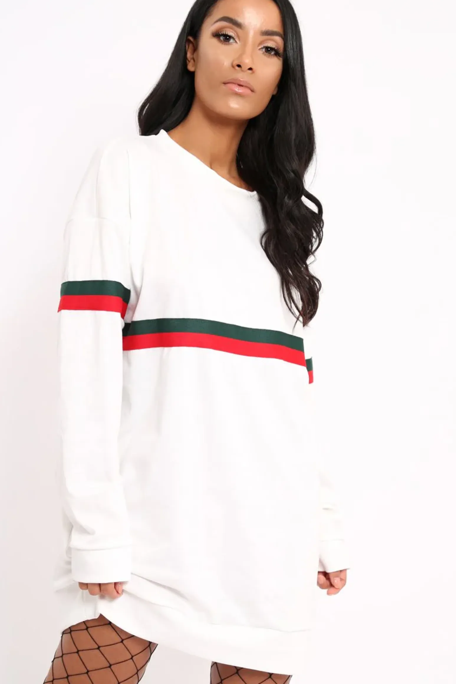Rebellious Fashion White Stripe Jumper Dress - Finley