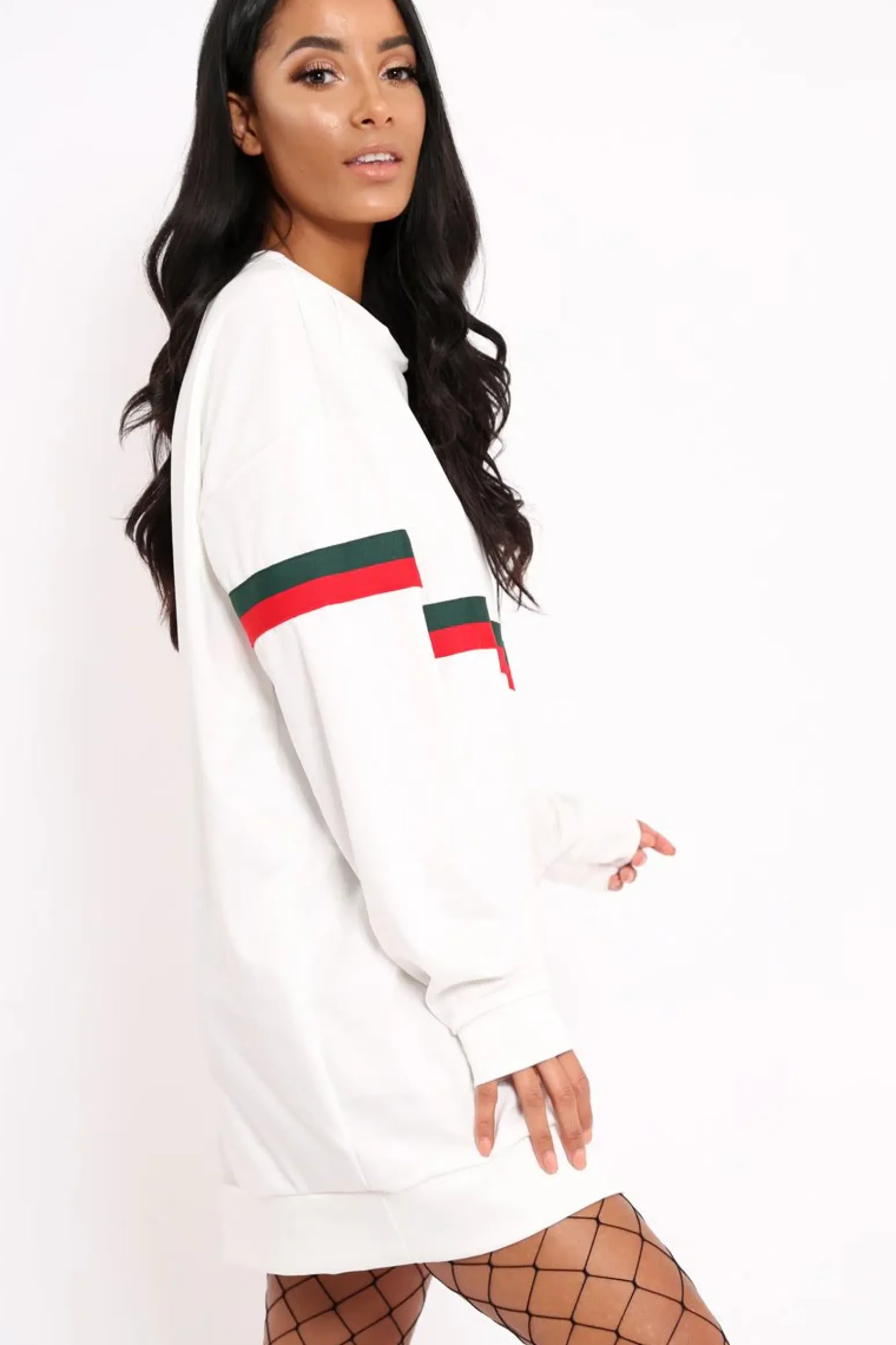 Rebellious Fashion White Stripe Jumper Dress - Finley