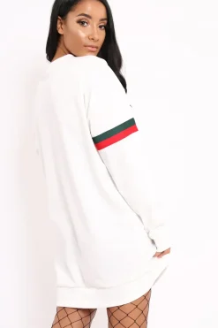Rebellious Fashion White Stripe Jumper Dress - Finley