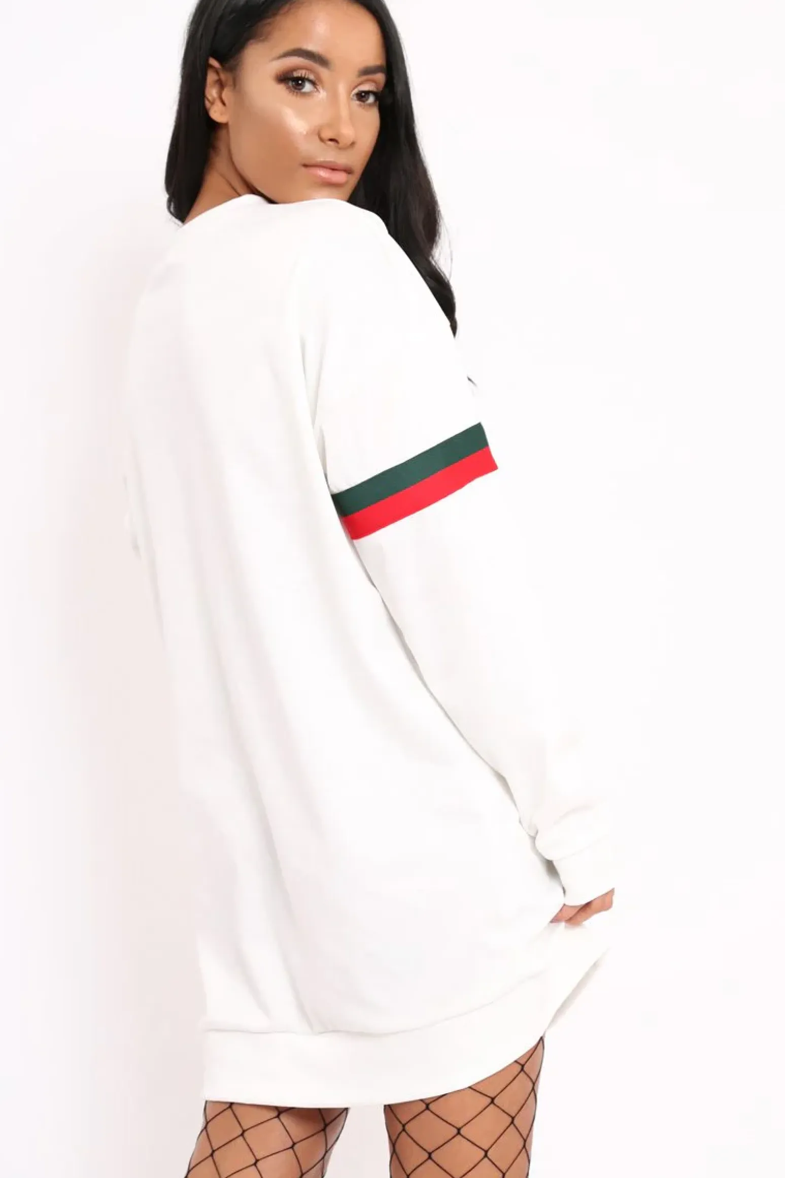 Rebellious Fashion White Stripe Jumper Dress - Finley