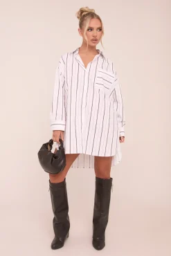 Rebellious Fashion White Striped Oversized Shirt Dress - Deborah