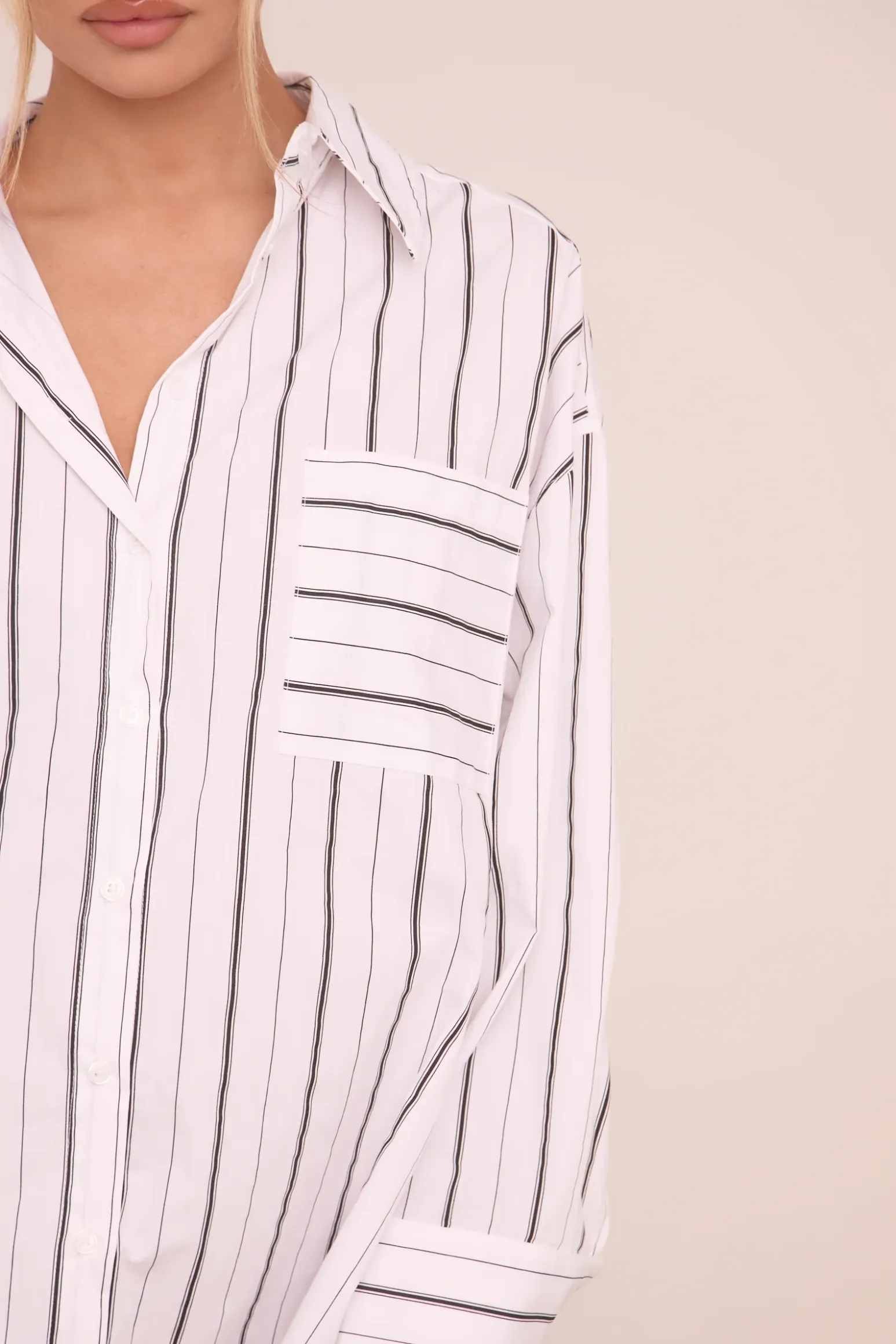 Rebellious Fashion White Striped Oversized Shirt Dress - Deborah