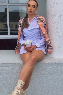 Rebellious Fashion White Wrap Front Shirt Dress - Nixie