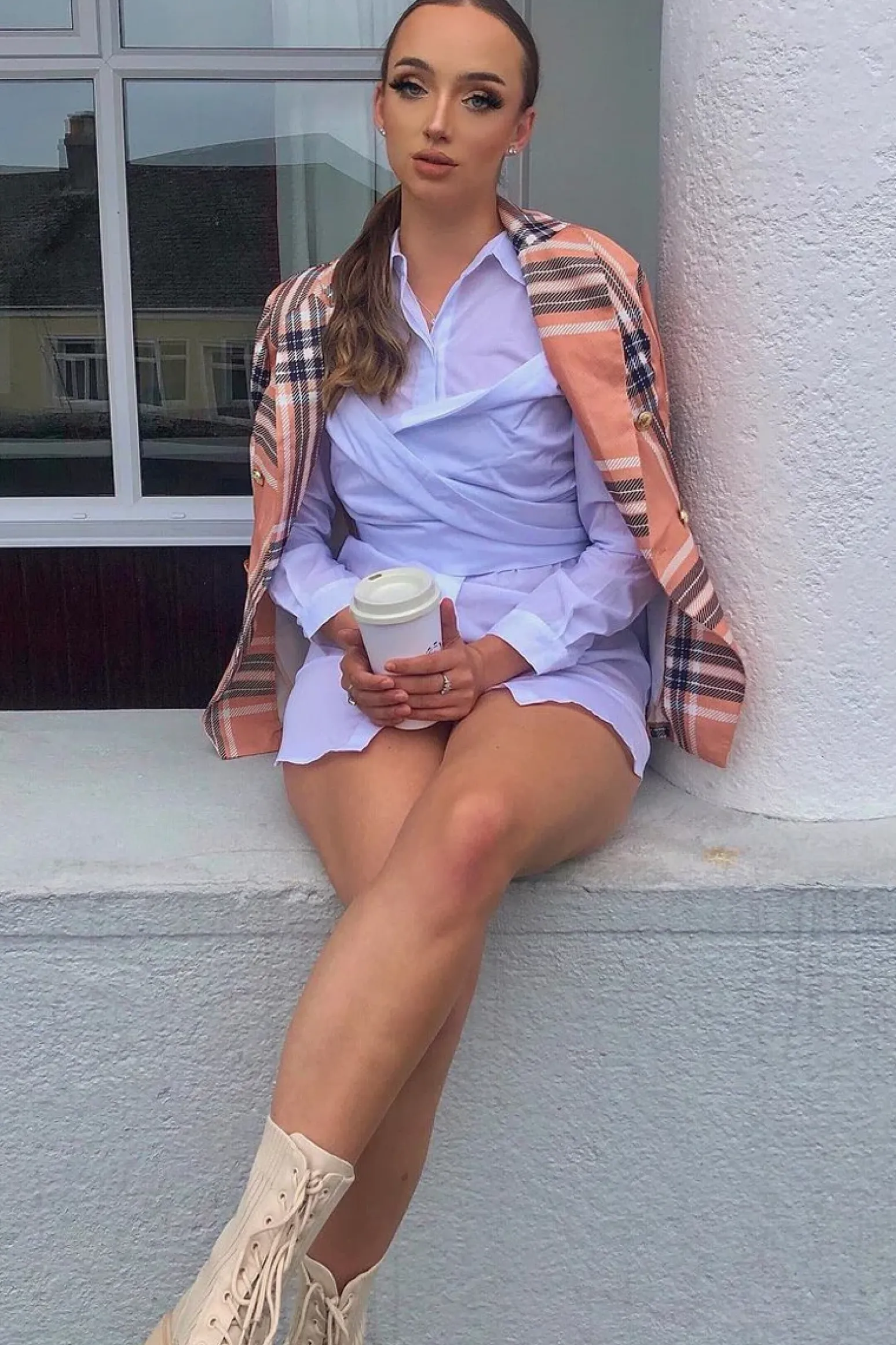 Rebellious Fashion White Wrap Front Shirt Dress - Nixie