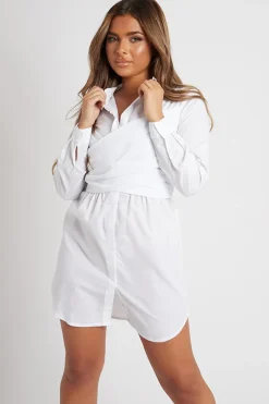 Rebellious Fashion White Wrap Front Shirt Dress - Nixie