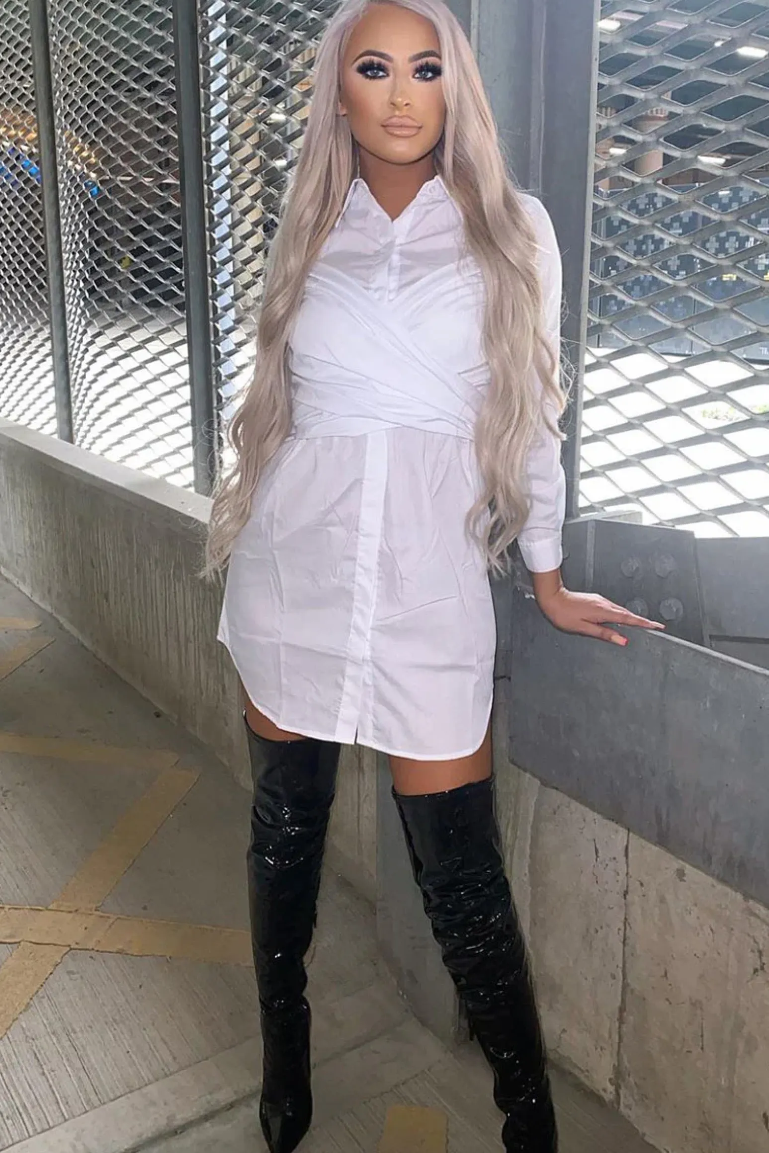 Rebellious Fashion White Wrap Front Shirt Dress - Nixie