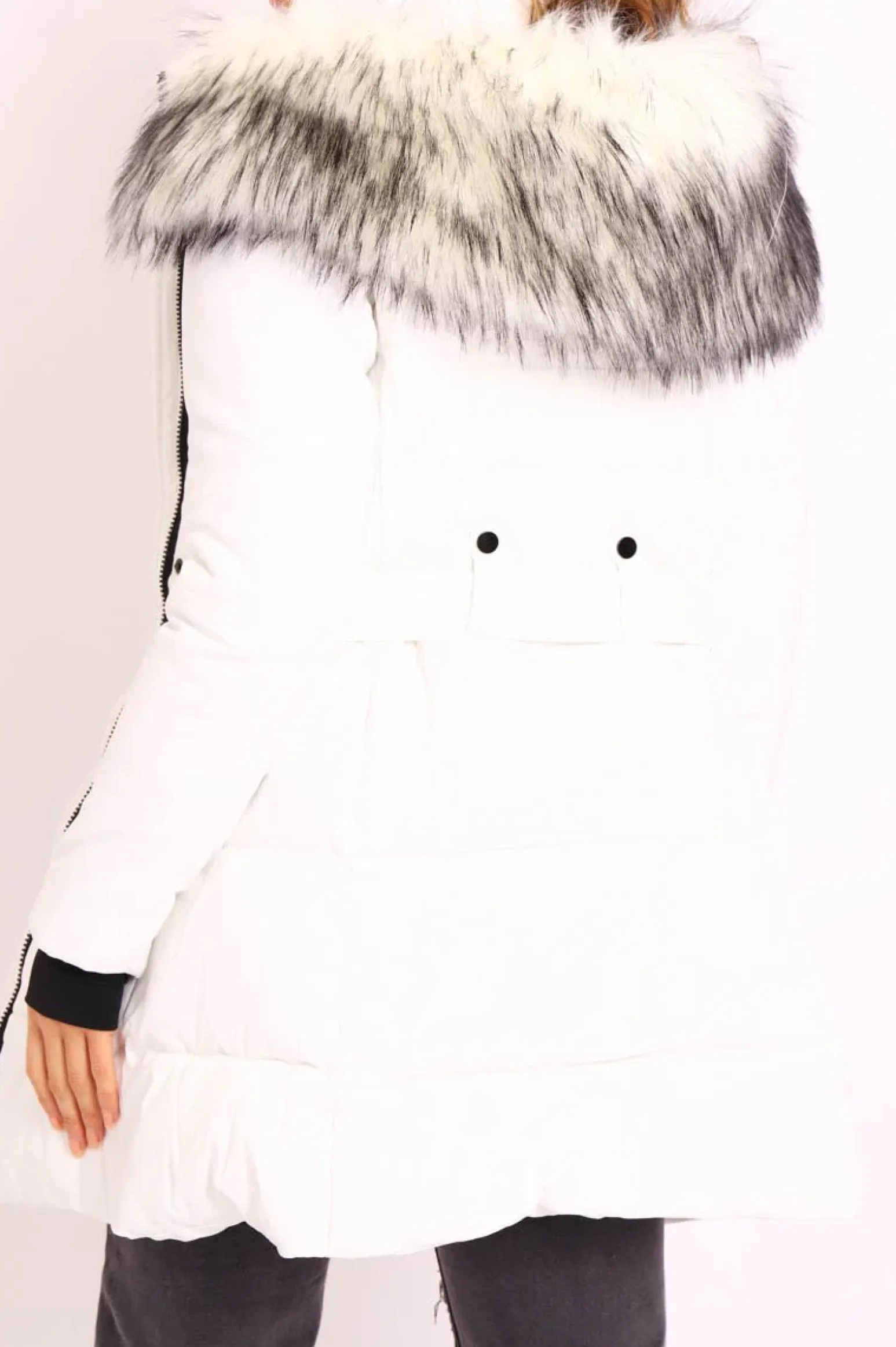 Rebellious Fashion White Adjustable Waist Longline Puffer Coat - Zofia