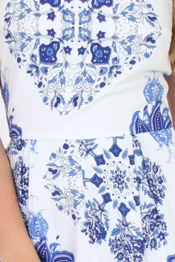 Rebellious Fashion White & Blue High Neck Cut Out Playsuit - Tabitha