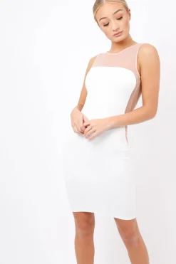 Rebellious Fashion white & Nude Mesh Midi Dress - Kirsten