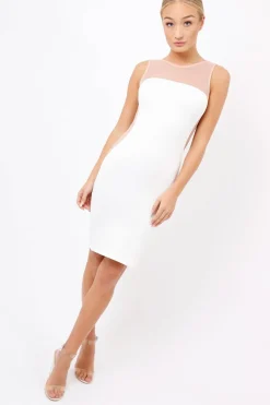 Rebellious Fashion white & Nude Mesh Midi Dress - Kirsten