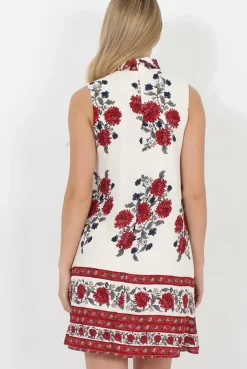 Rebellious Fashion White & Red Floral Cut Out Shift Dress - Harriet