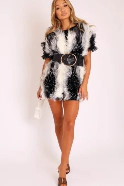Rebellious Fashion White and Black Faux Fur Gilet - Jordana
