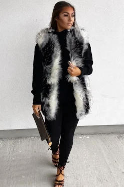 Rebellious Fashion White and Black Faux Fur Gilet - Jordana