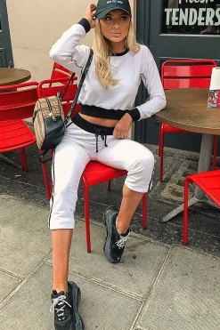 Rebellious Fashion White and Black Side Stripe Sweatshirt and Jogger Set - Miliany