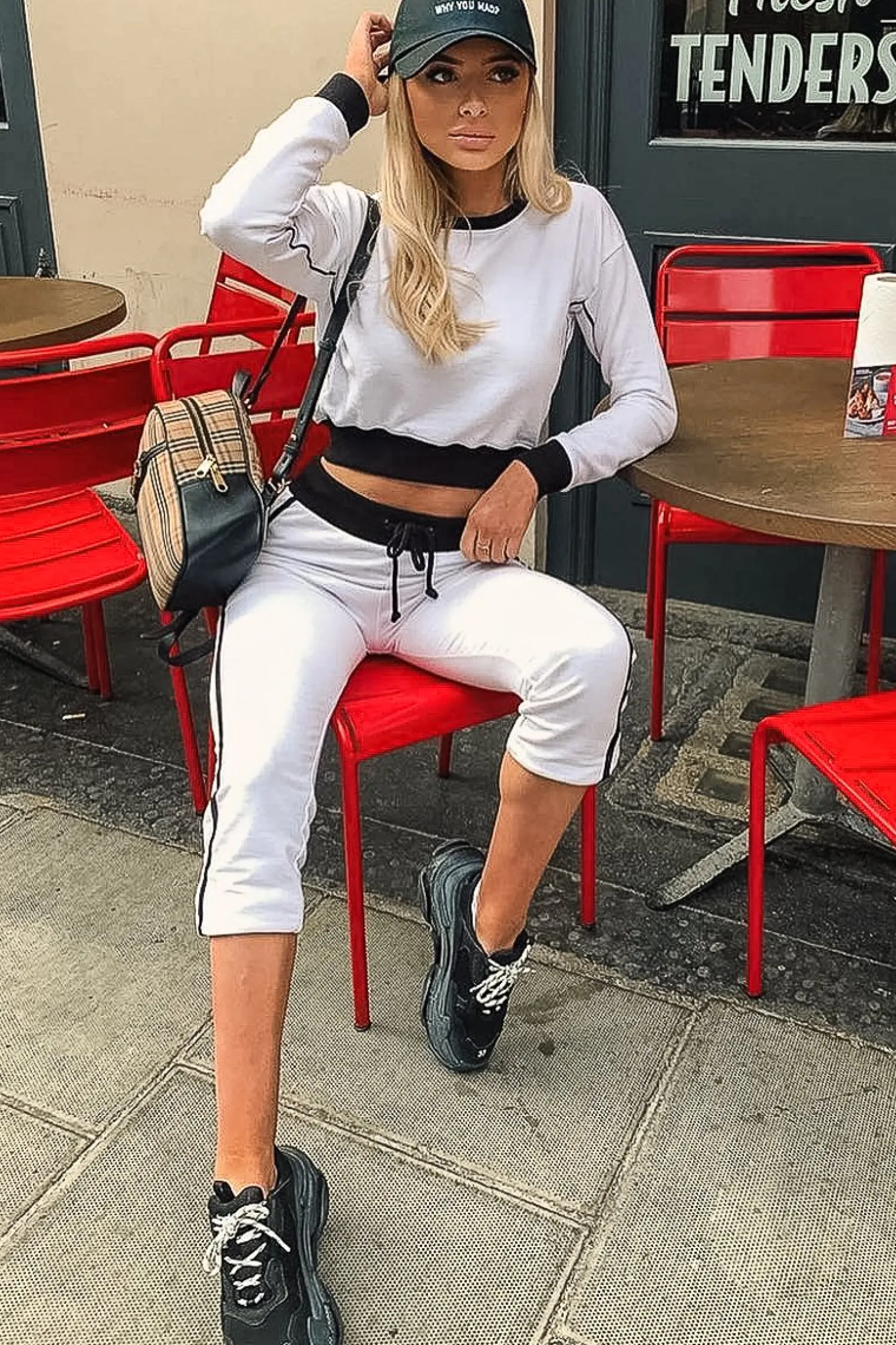 Rebellious Fashion White and Black Side Stripe Sweatshirt and Jogger Set - Miliany