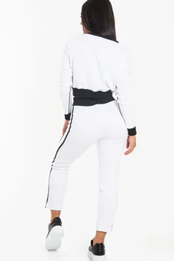 Rebellious Fashion White and Black Side Stripe Sweatshirt and Jogger Set - Miliany