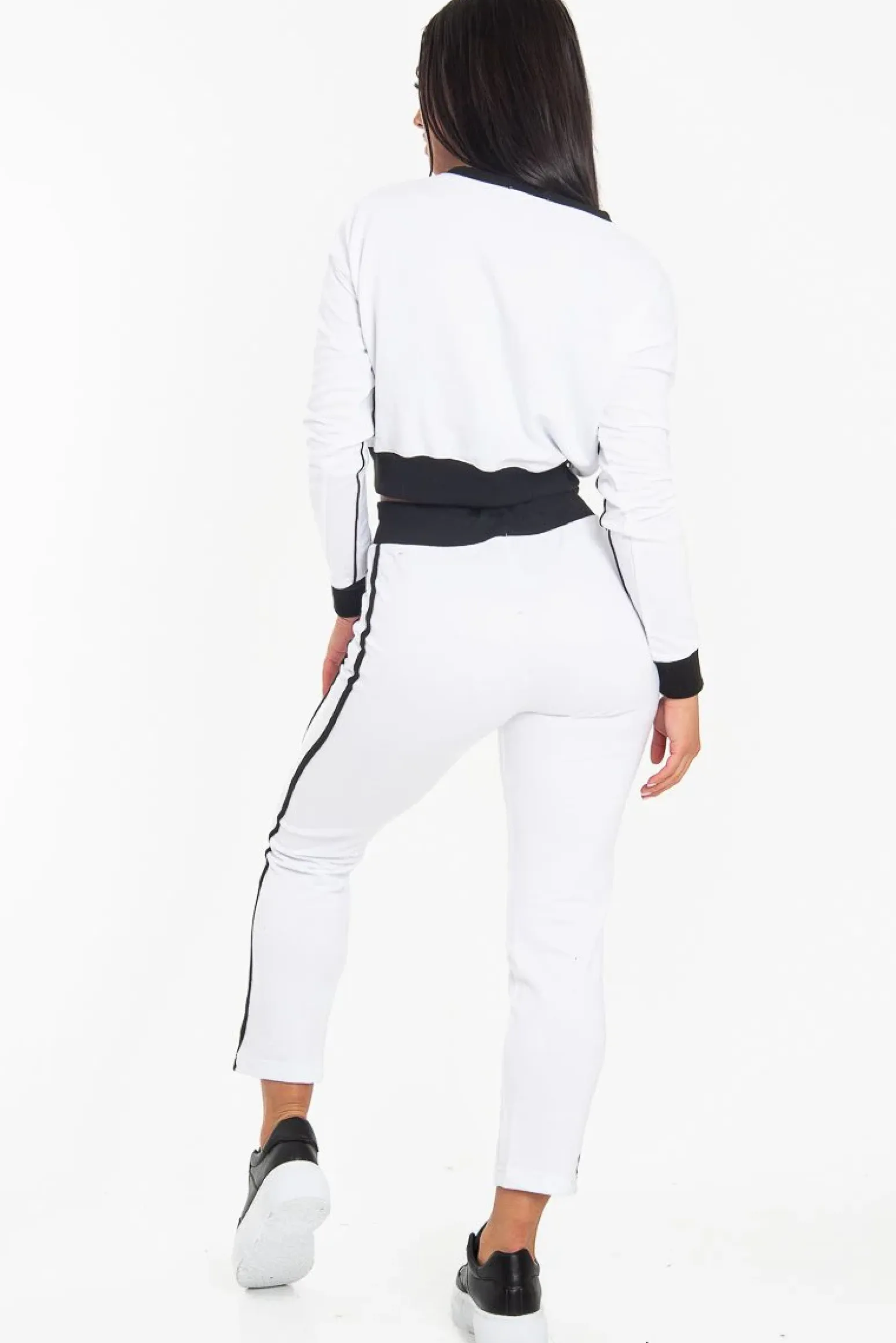 Rebellious Fashion White and Black Side Stripe Sweatshirt and Jogger Set - Miliany