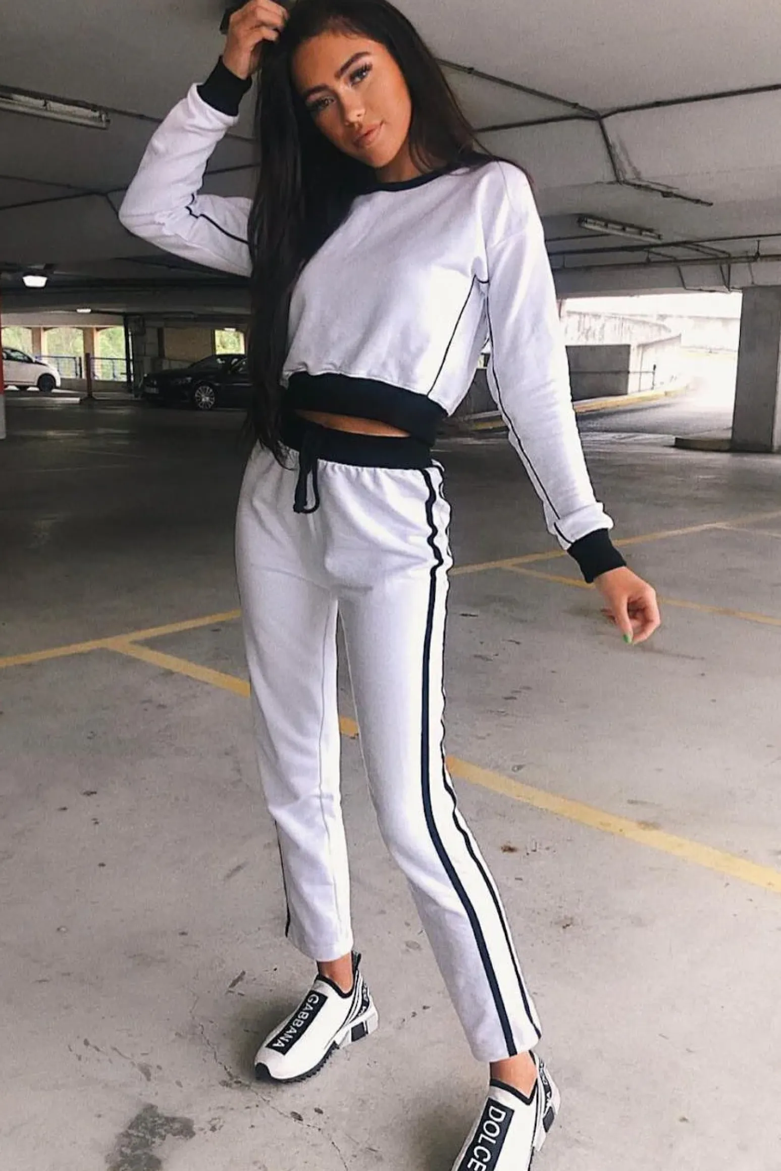 Rebellious Fashion White and Black Side Stripe Sweatshirt and Jogger Set - Miliany