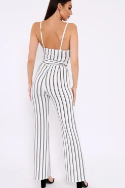 Rebellious Fashion White and Black Striped Cami Jumpsuit - Helena