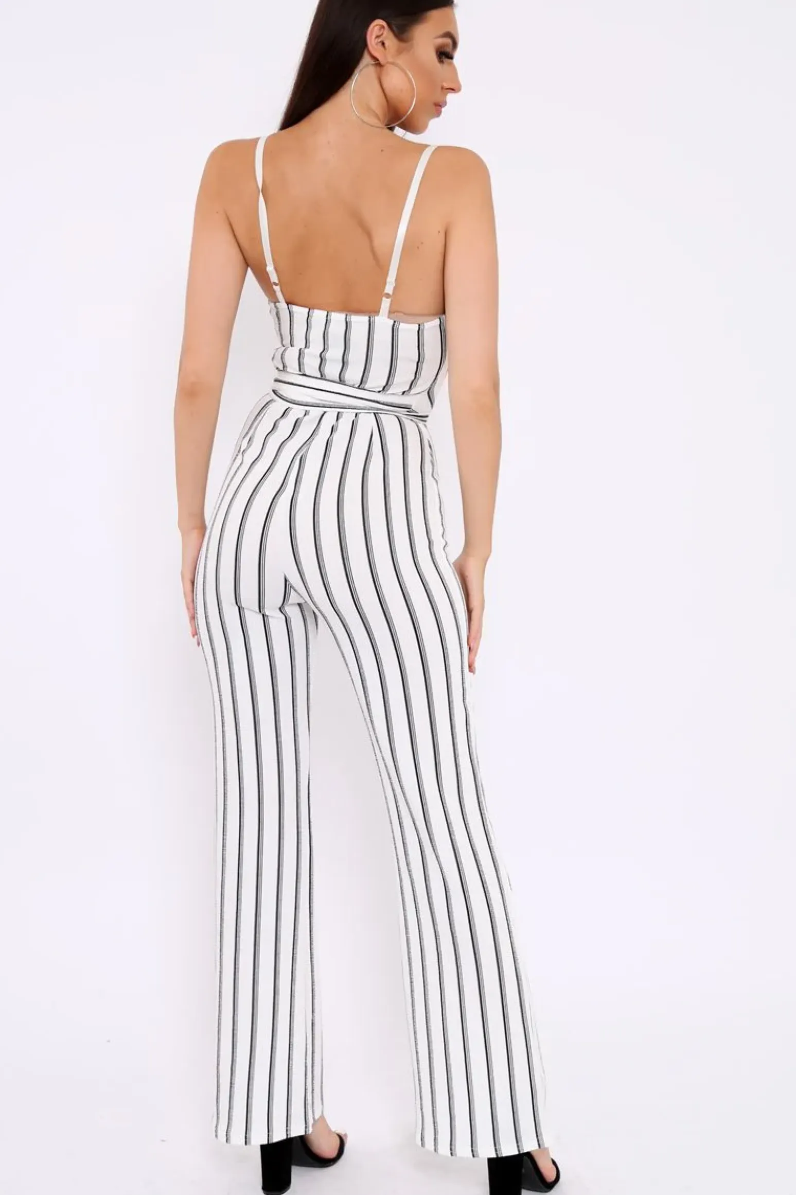 Rebellious Fashion White and Black Striped Cami Jumpsuit - Helena