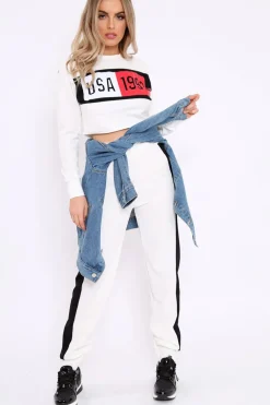Rebellious Fashion White And Black USA Side Stripe Tracksuit - Simmy