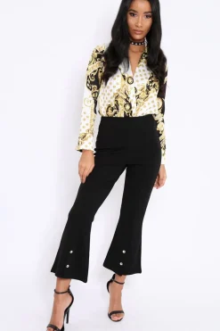 Rebellious Fashion White and Gold Scarf Print Satin Plunge Bodysuit - Moniqua