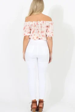 Rebellious Fashion White And Pink Floral Gypsy Crop Top - Mimi