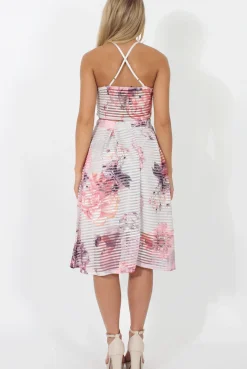 Rebellious Fashion White and Pink Semi Sheer Floral Co-ord - Rose