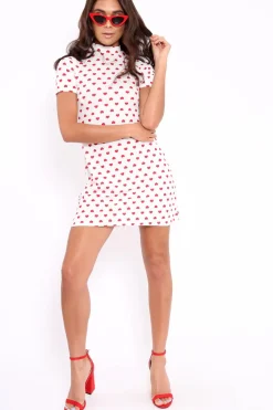 Rebellious Fashion White and Red Heart Print Bodycon Dress - Jiselle
