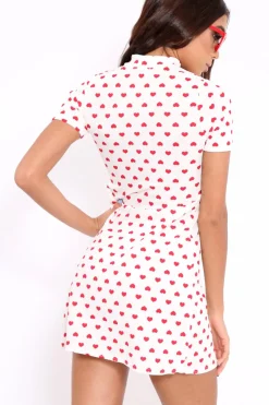 Rebellious Fashion White and Red Heart Print Bodycon Dress - Jiselle
