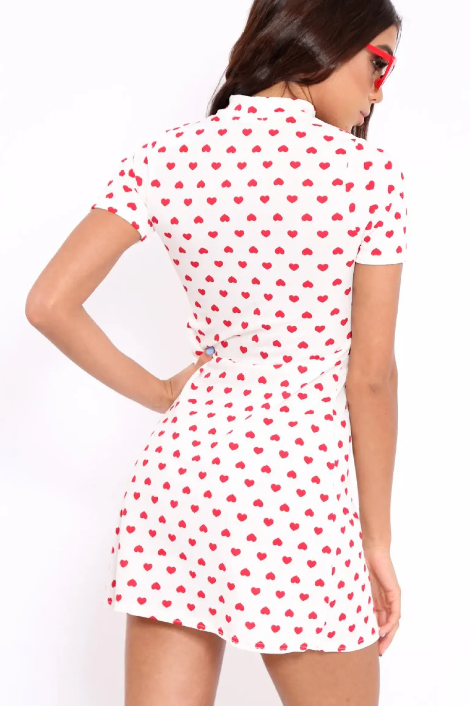 Rebellious Fashion White and Red Heart Print Bodycon Dress - Jiselle