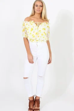 Rebellious Fashion White And Yellow Floral Gypsy Crop Top - Mimi